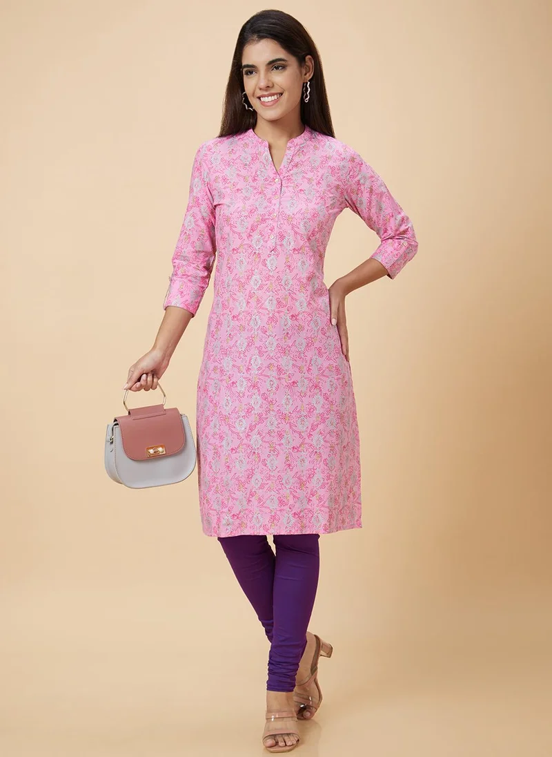 globus Globus Women Ethnic Motifs Printed Pure Cotton Straight Kurta